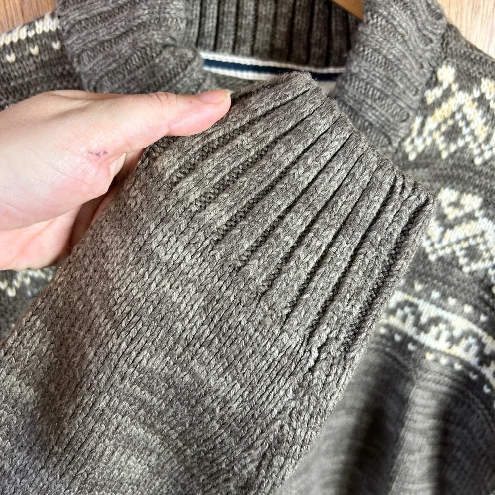 Weatherproof‎ Vintage Men's Shawl Collar Fair Isle Knit Sweater Brown Cabincore